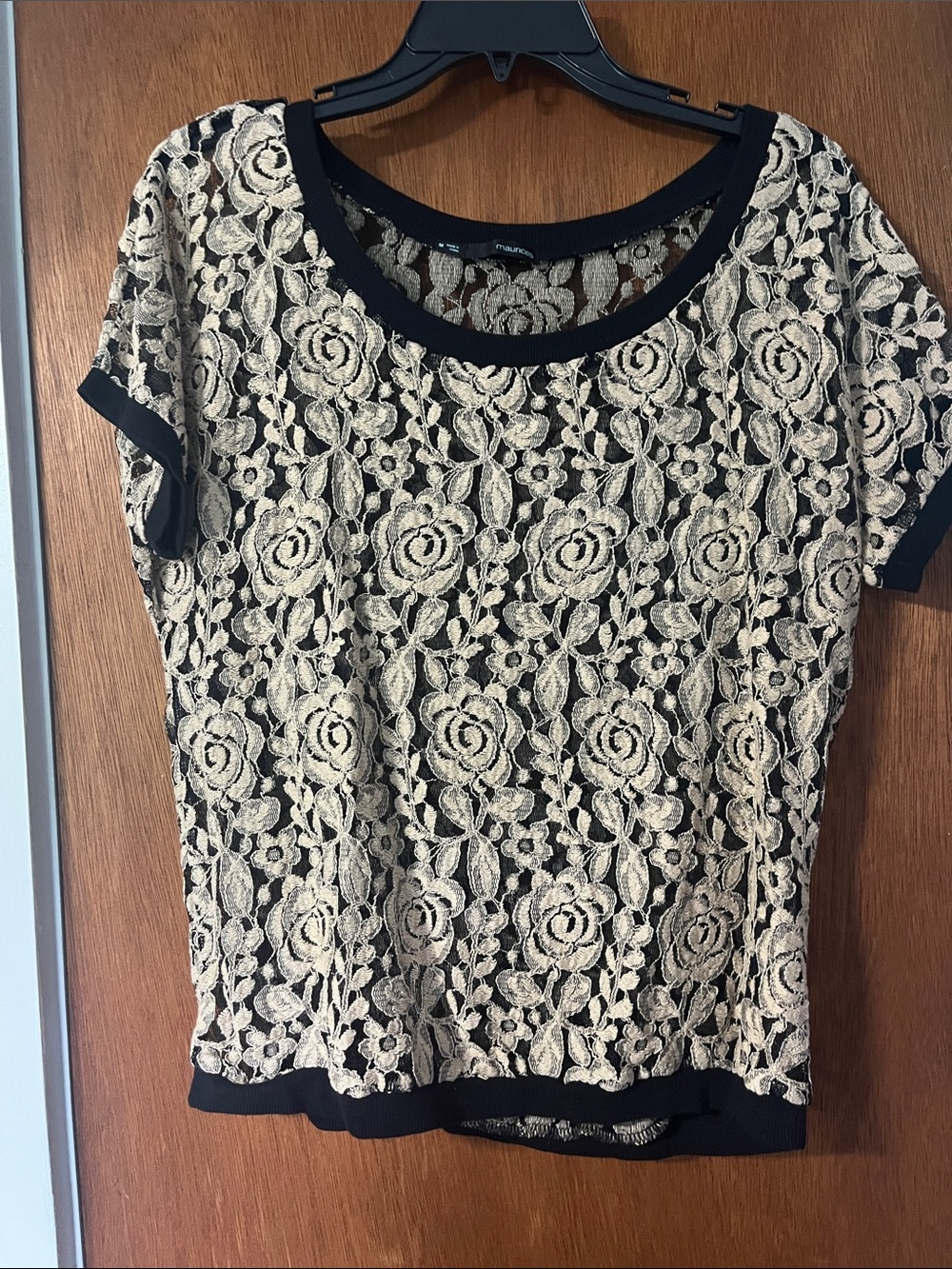 Maurices Black and Tan Floral Lace Top